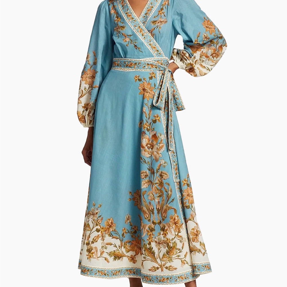 Zimmermann Chintz Cotton Wrap Midi-dress US 8 / AU 2 Blue Daisy Floral